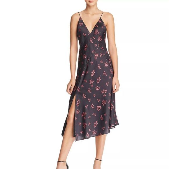 Keepsake Infinity Floral-Print Midi Slip Dress Black Pomegranate Ditsy - Picture 1 of 10